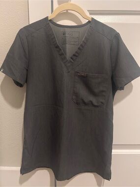 XXS- Figs Women’s Charcoal Gray V-Neck Scrub Top